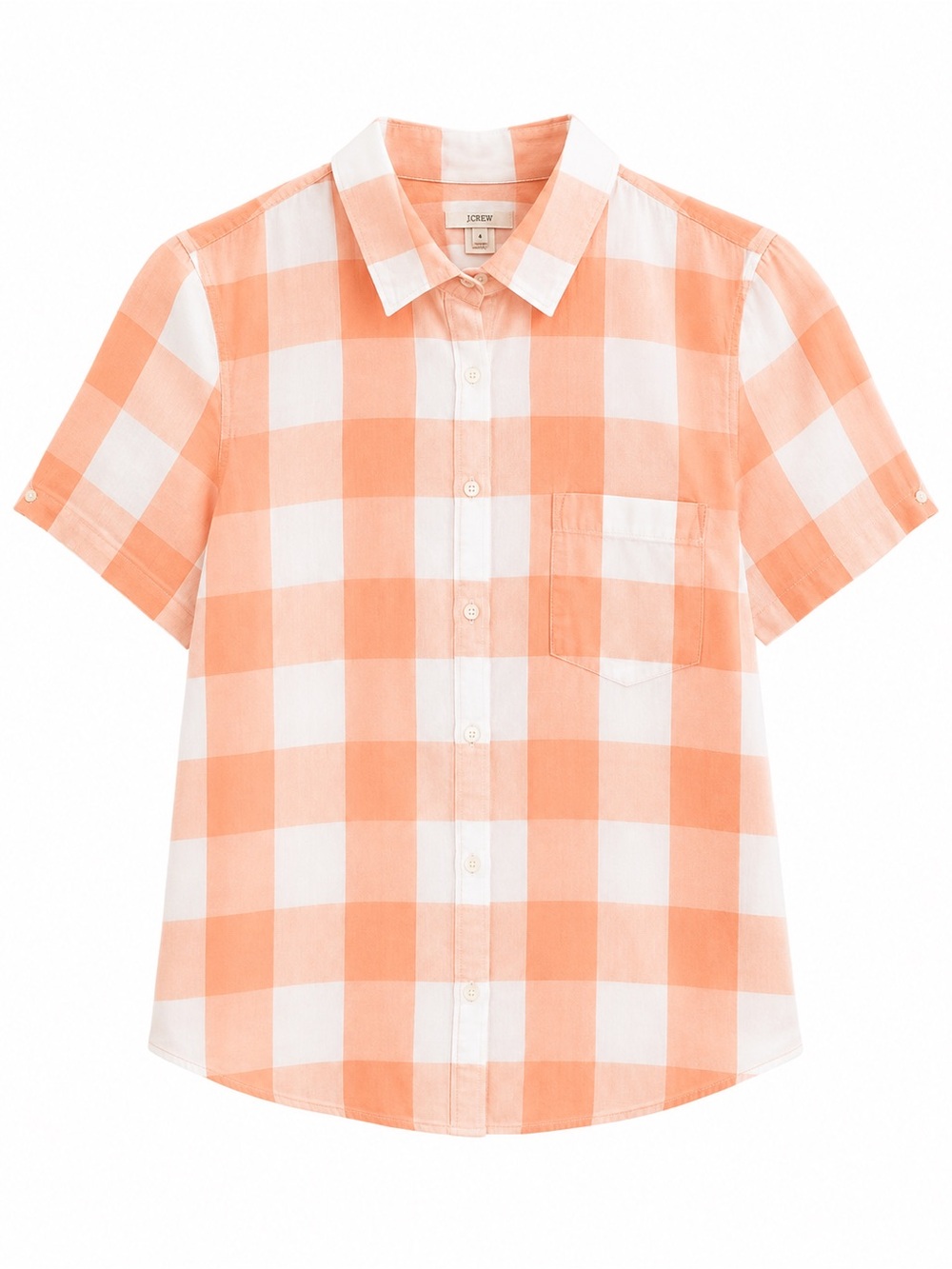 J. Crew Coral and White Gingham Button-Up Shirt - Picture 1 of 3